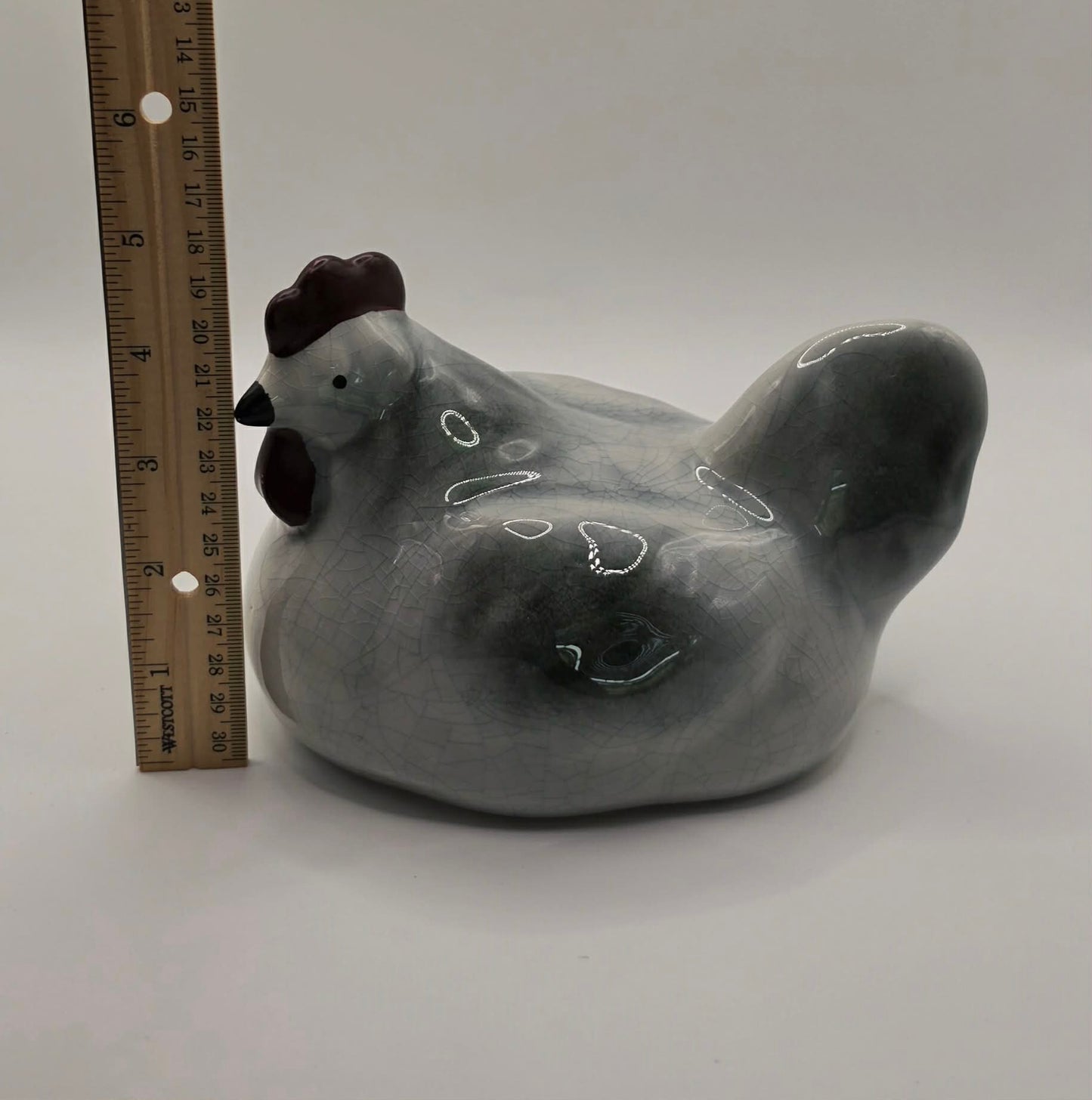 Ceramic Hen Chicken Figurine Crackle Glaze Farmhouse Country Kitchen Decor 6.5"