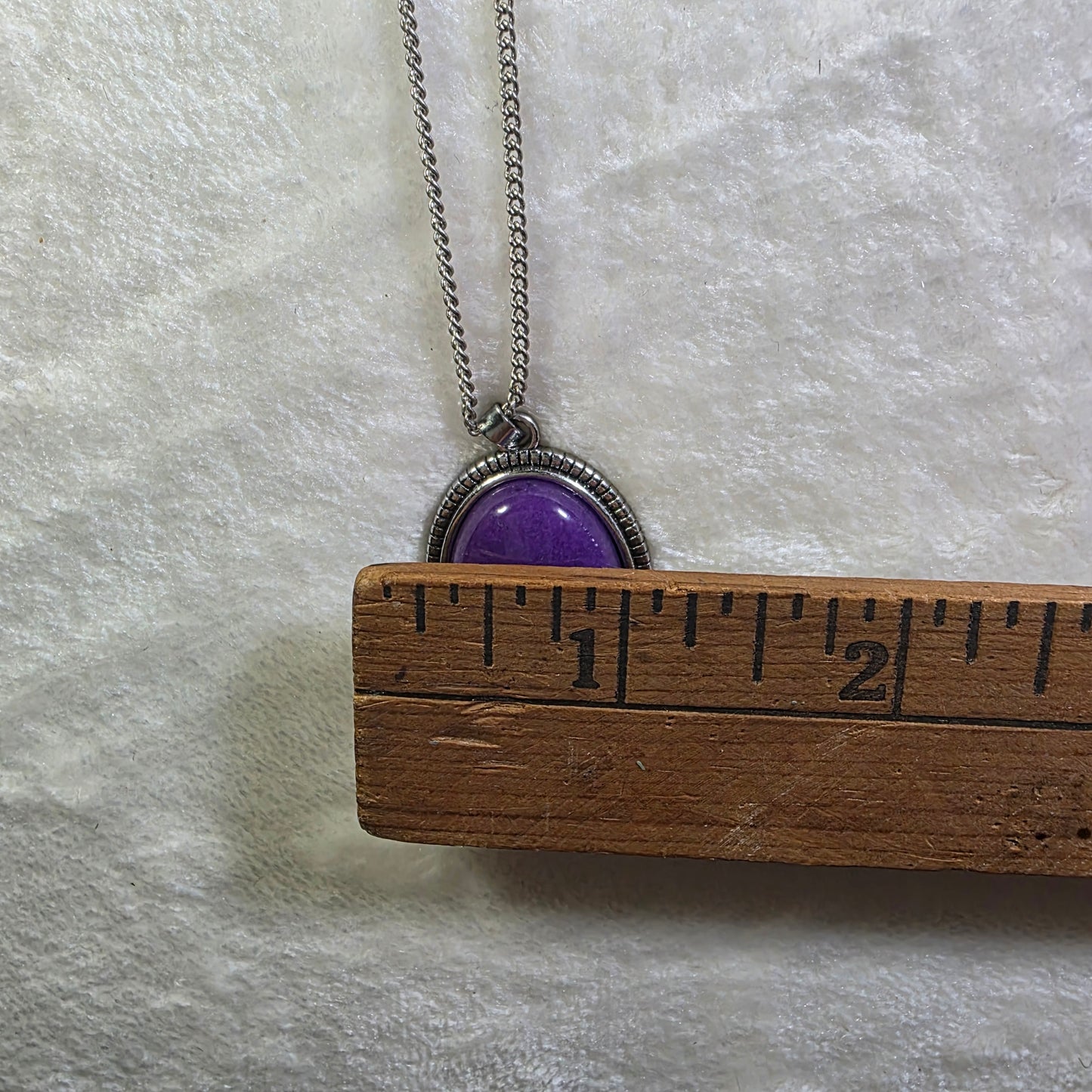 Purple Oval Statement Pendant Necklace Silver Tone Chain Bold Fashion Gift