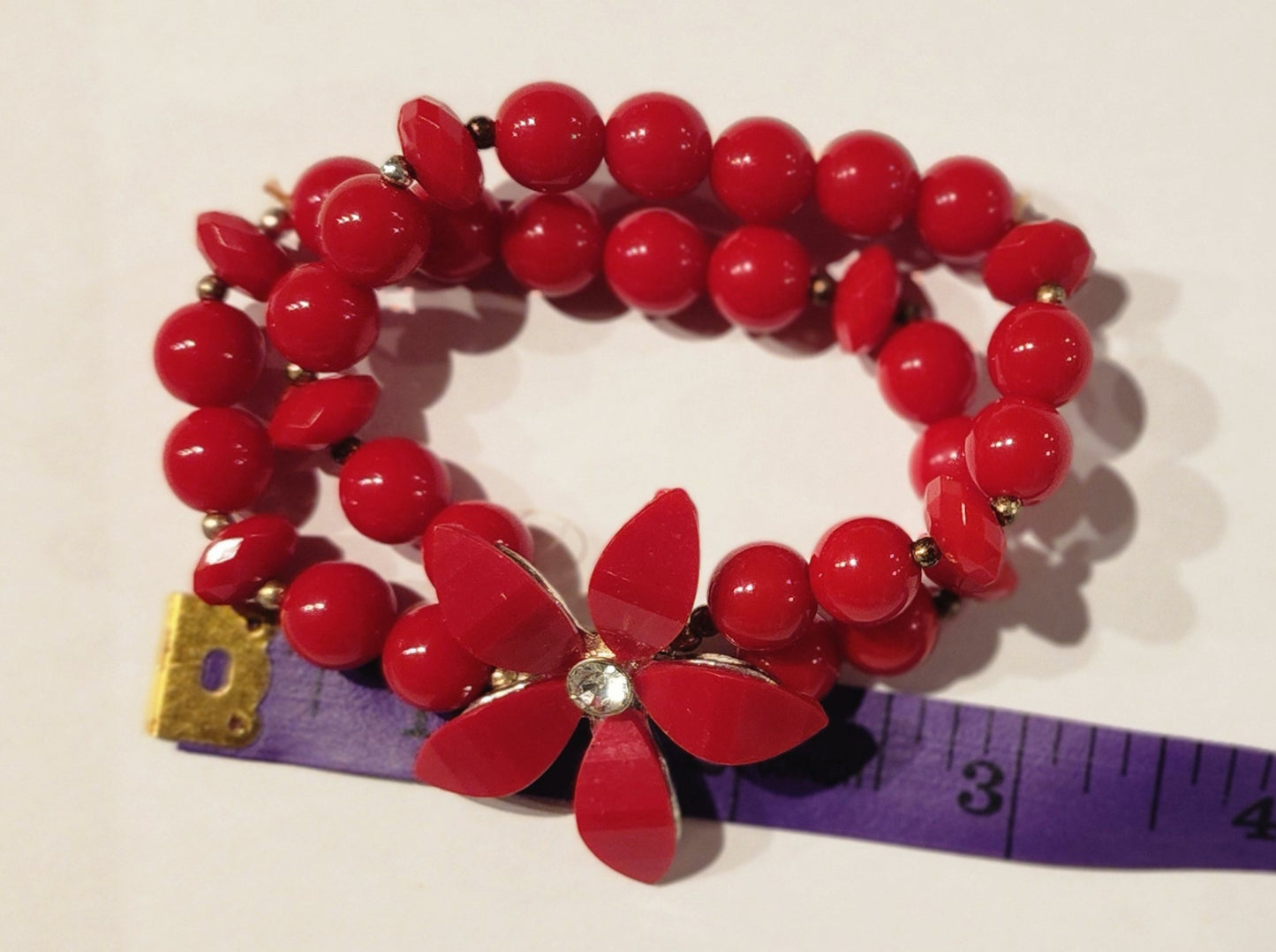 Vintage Red Beaded Flower Stretch Bracelet – Valentine’s Gift