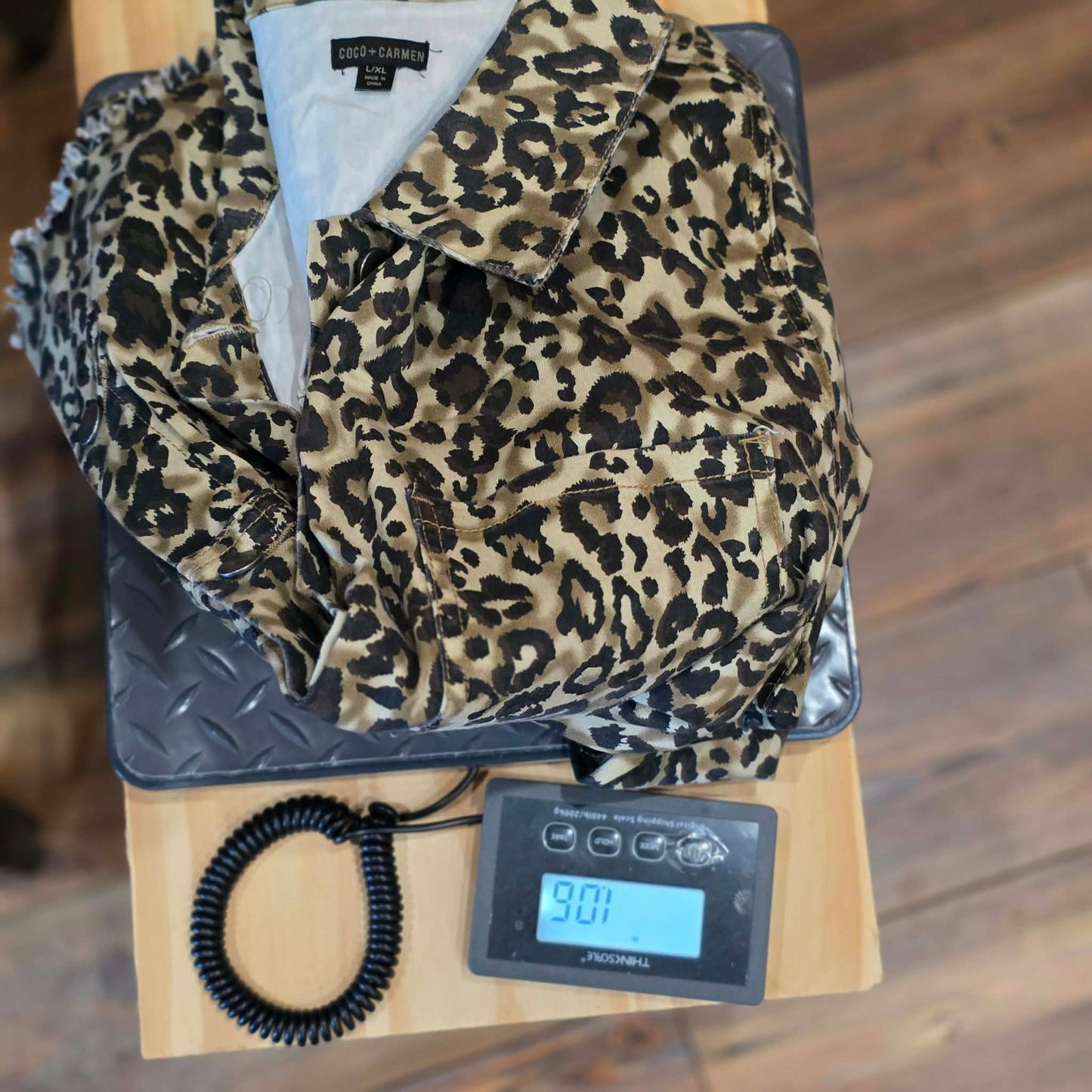 Coco + Carmen Leopard Print Peplum Jacket Raw Hem Women’s L/XL