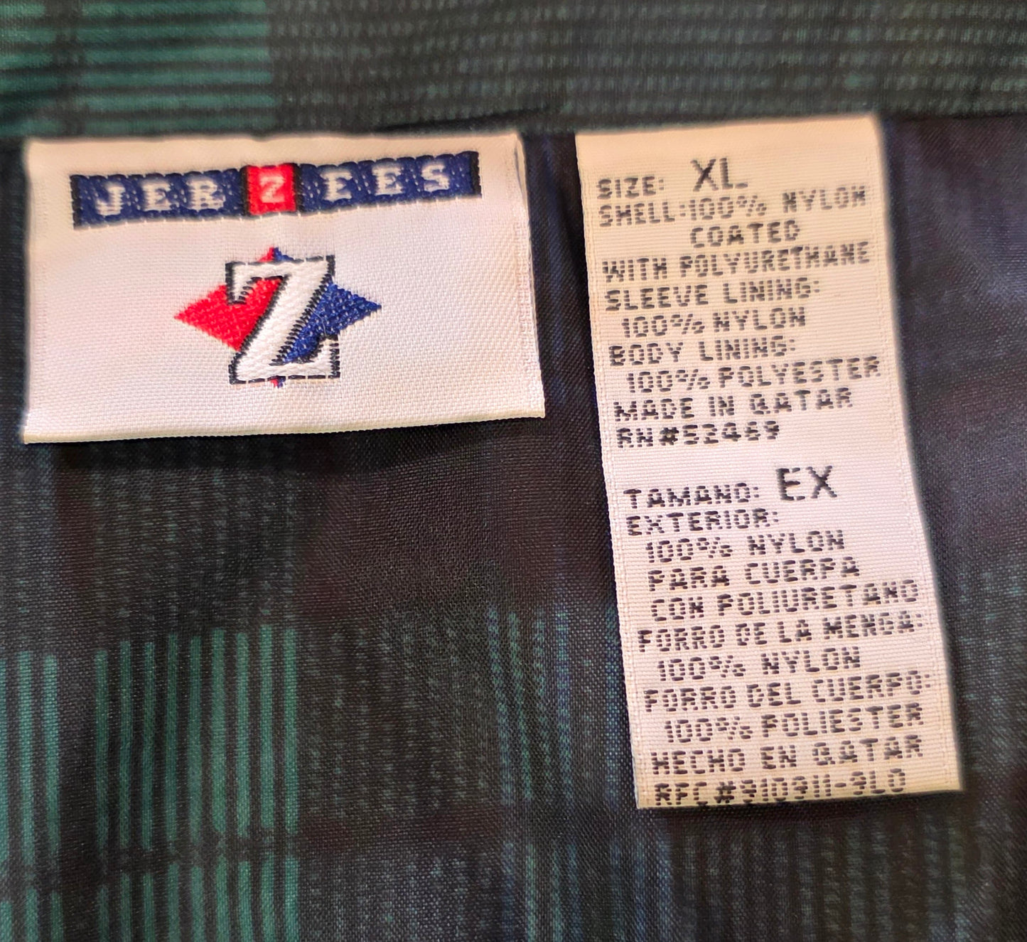 Jerzees Green Blue Black Plaid Collared Windbreaker Jacket Full Zip Elastic Waist Cuff M Size XL