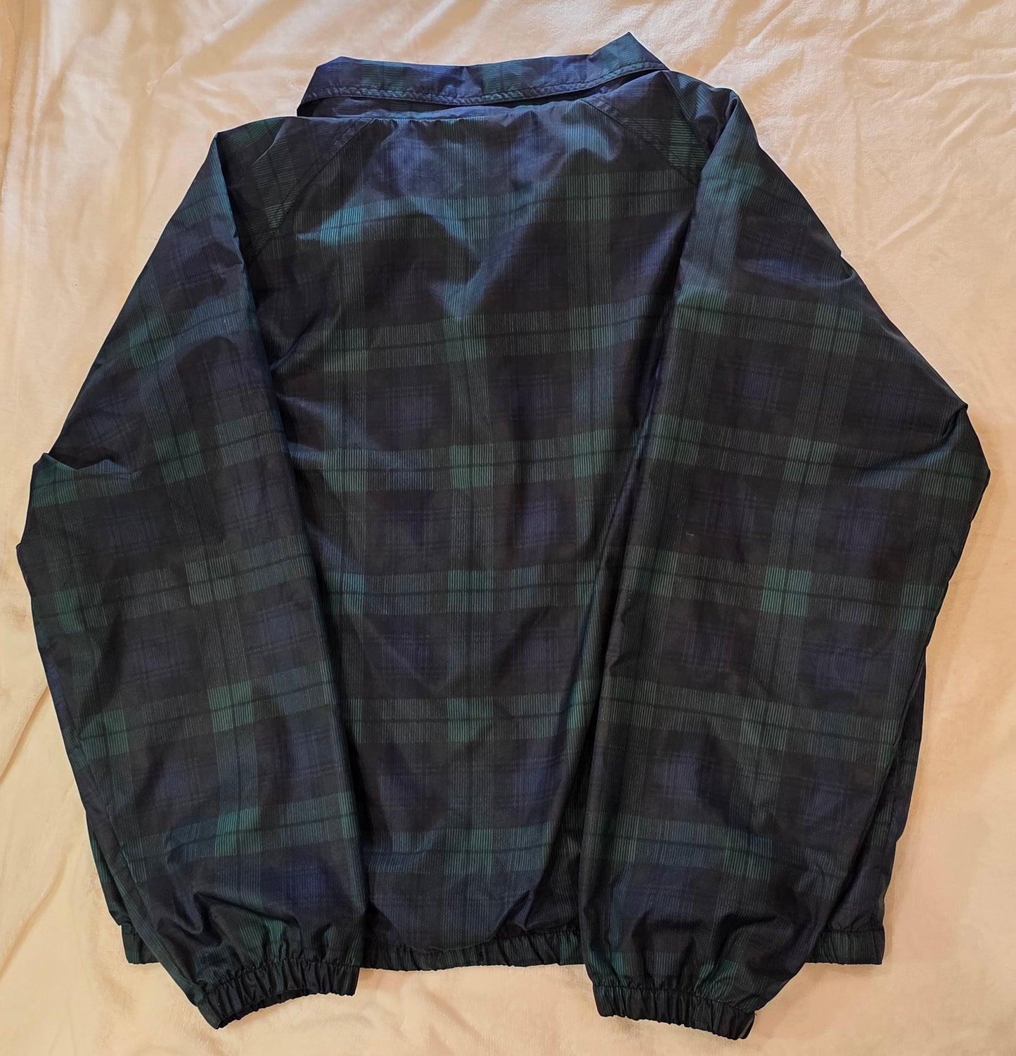 Jerzees Green Blue Black Plaid Collared Windbreaker Jacket Full Zip Elastic Waist Cuff M Size XL