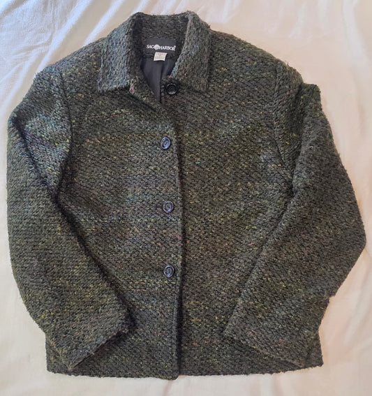 Sag Harbor Green Vintage Multicolor Tweed Button Down Blazer Jacket Size 12