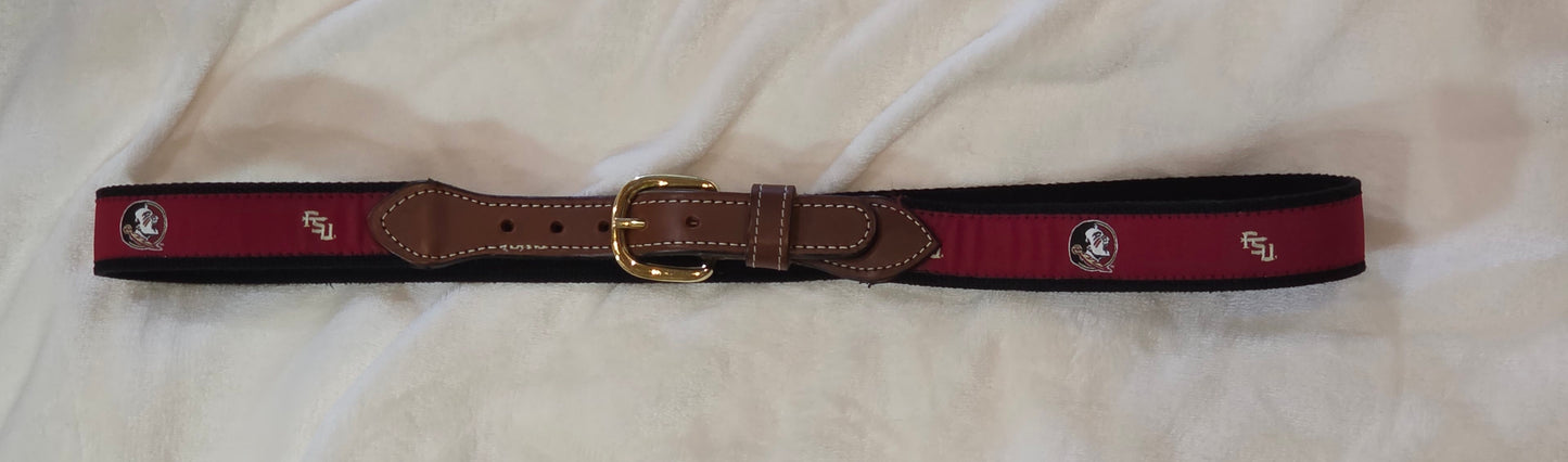 ZEP PRO FSU Florida State University Leather Canvas Woven Ribbon Belt Size 38
