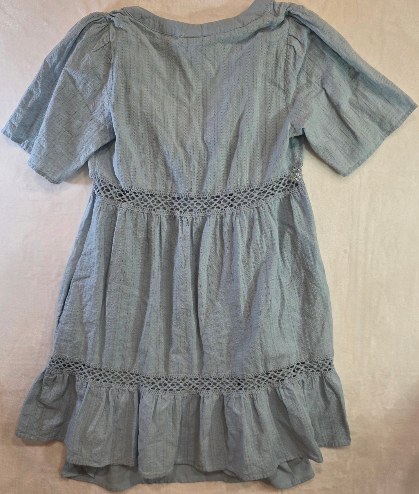 Knox Rose Dress Womens Medium Blue Button Up Short Sleeve V Neck Knee Length