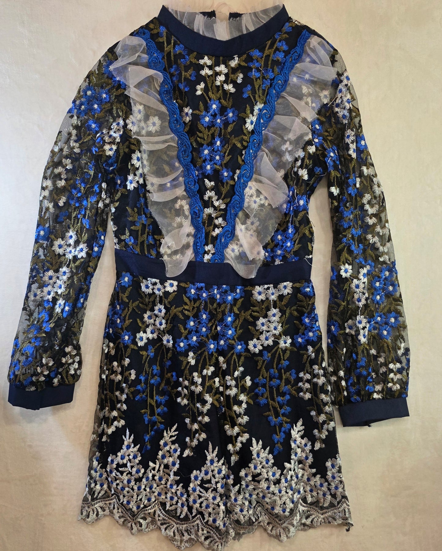 VIP Exclusive Embroidered Floral Sheer Romper Size Medium