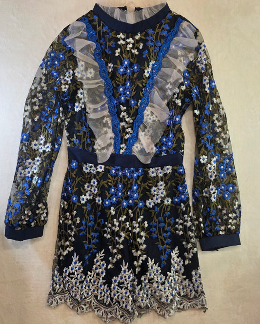 VIP Exclusive Embroidered Floral Sheer Romper Size Medium