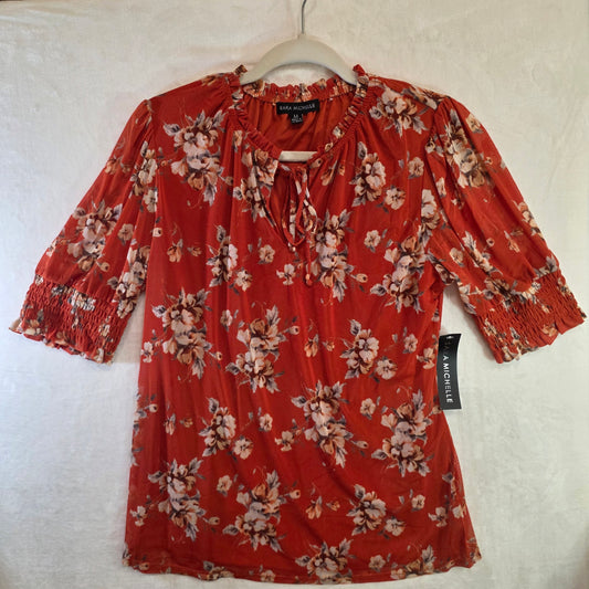 Sara Michelle Blouse NWT Burnt Orange Floral Top Women’s size M