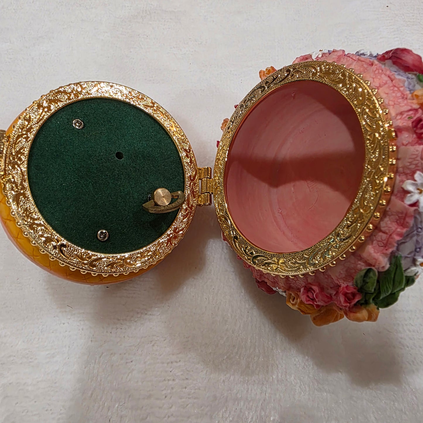 Hand Painted Resin Floral Music Box With Gold Accents, Hinged Lid and Melody