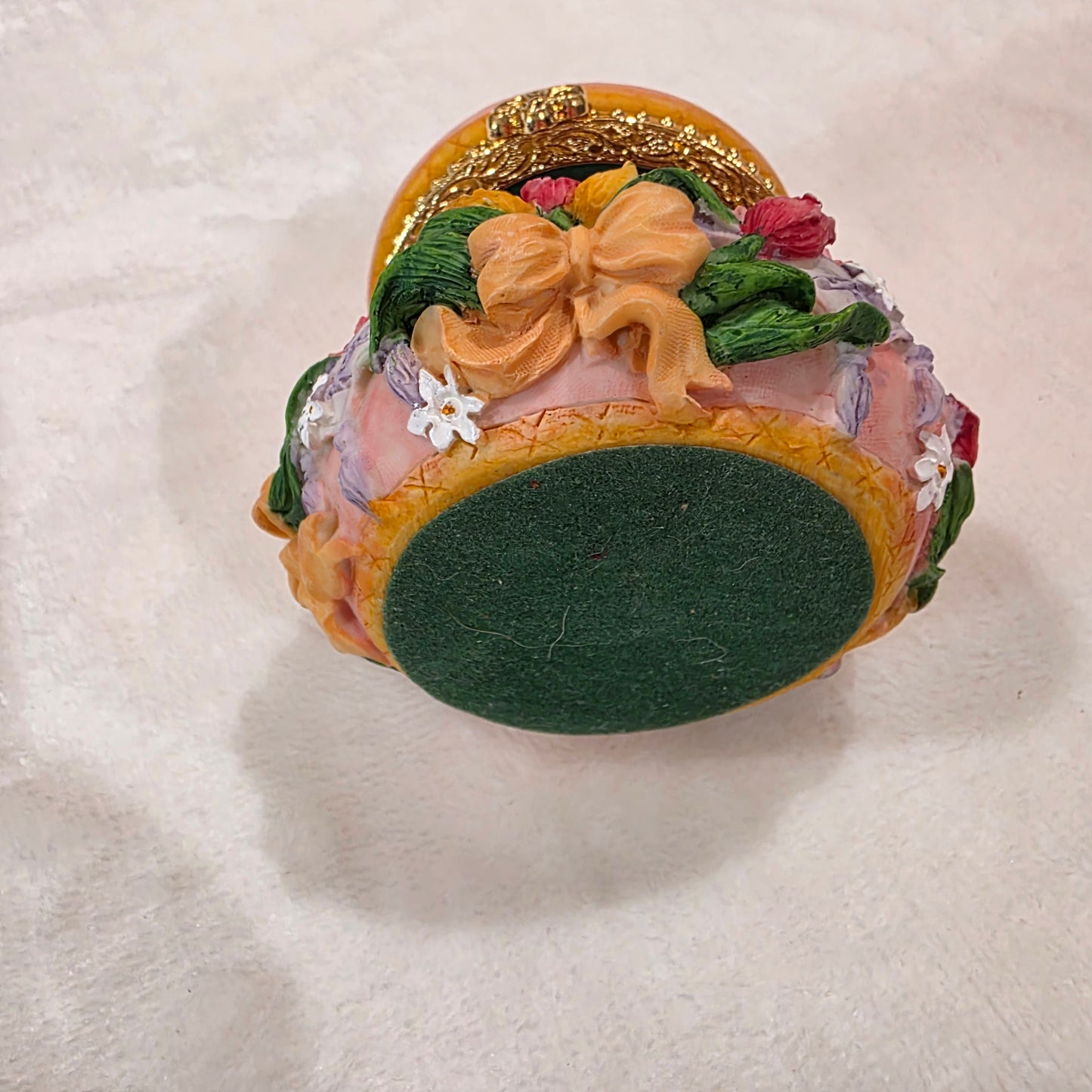Hand Painted Resin Floral Music Box With Gold Accents, Hinged Lid and Melody