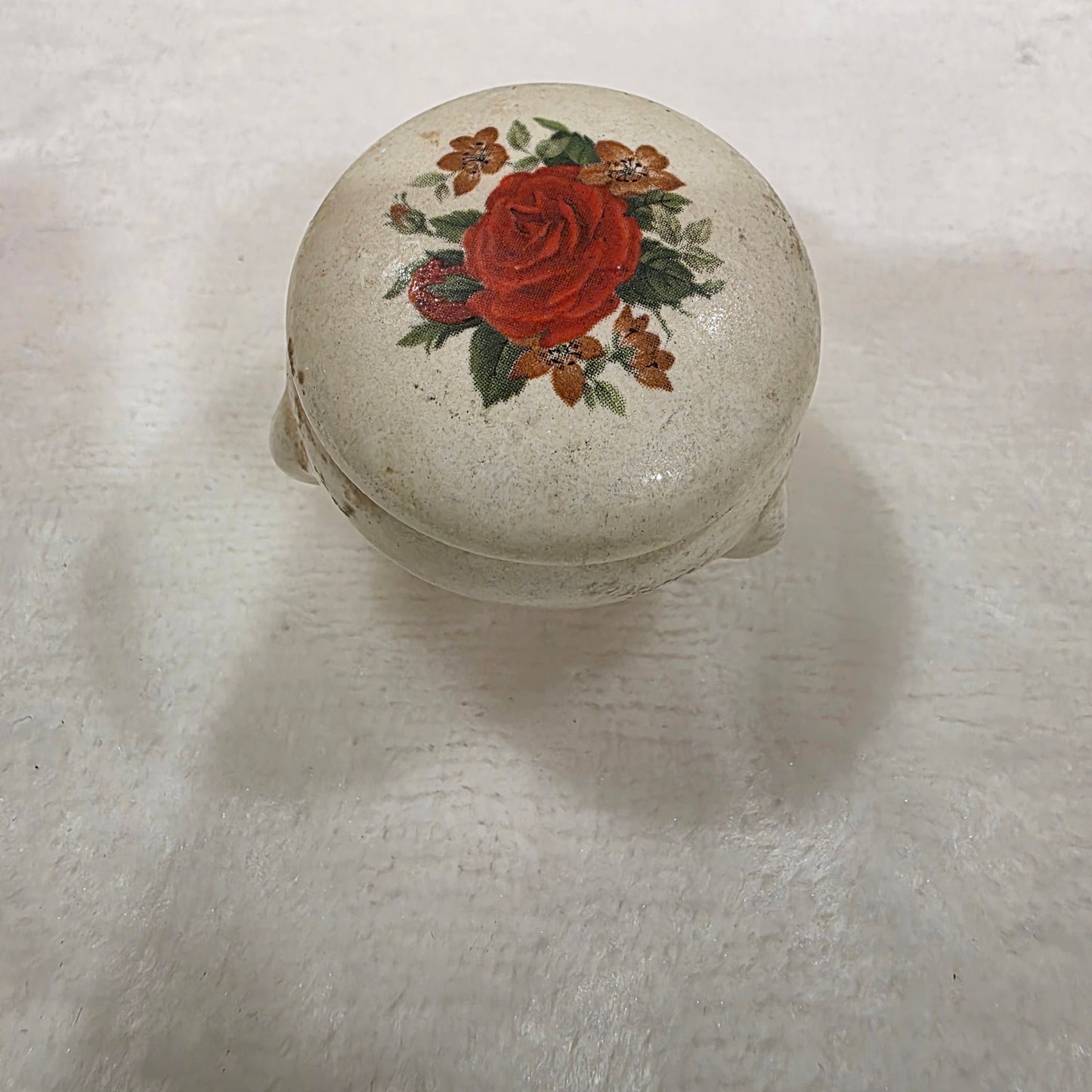 Vintage Porcelain Trinket Box Hand Painted Rose on Top