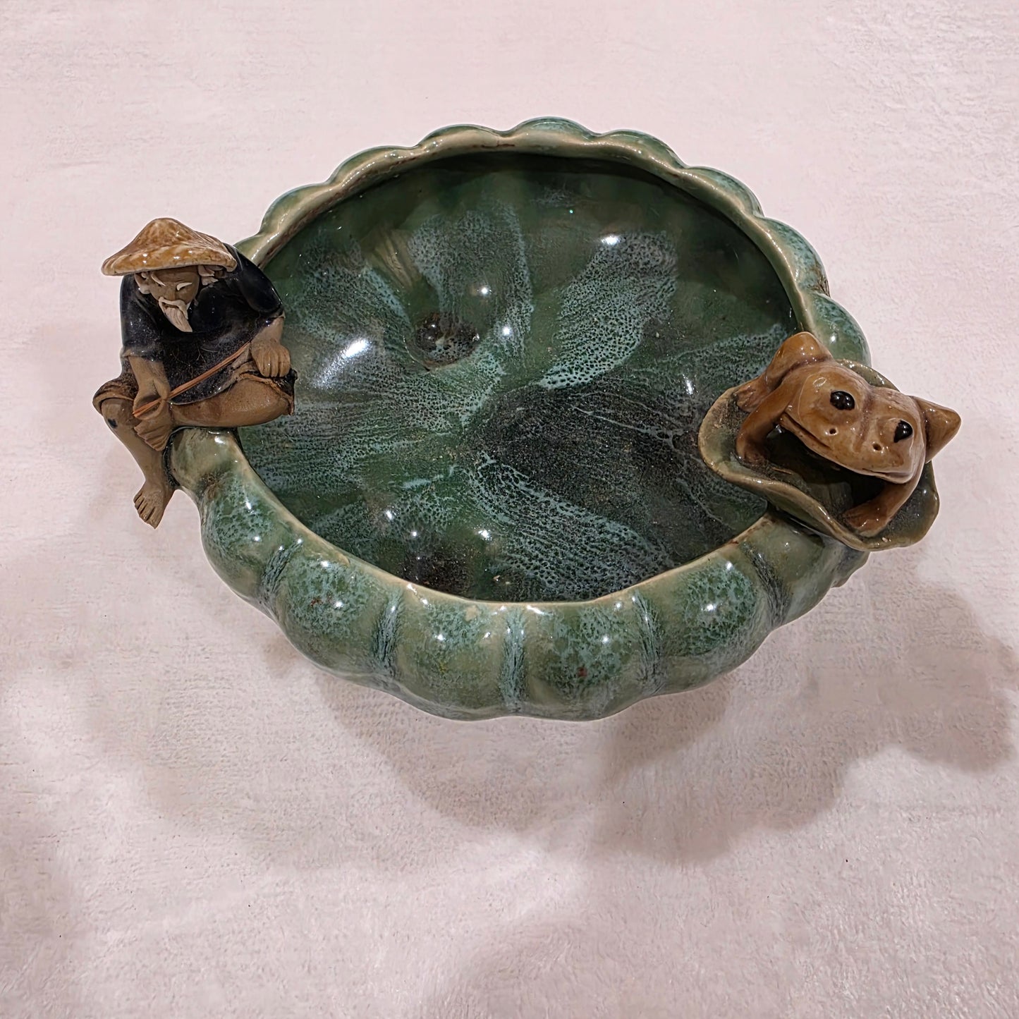Mud Man and Frog Ceramic Pottery Bowl