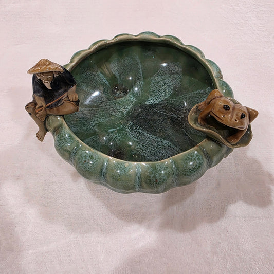 Mud Man and Frog Ceramic Pottery Bowl