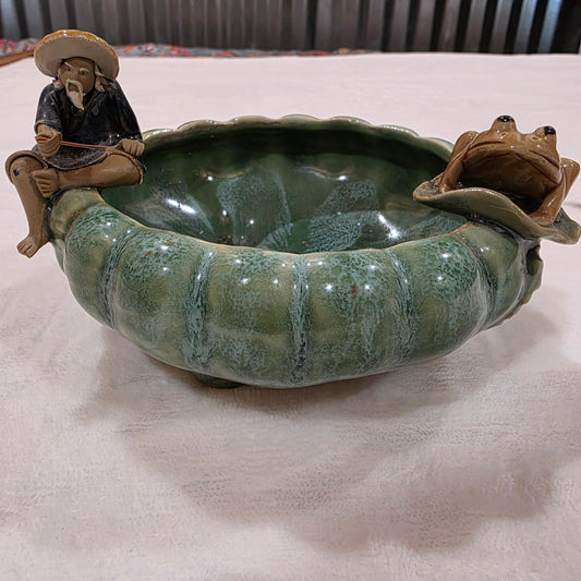 Mud Man and Frog Ceramic Pottery Bowl