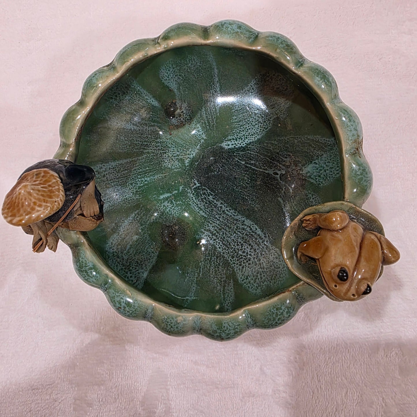 Mud Man and Frog Ceramic Pottery Bowl