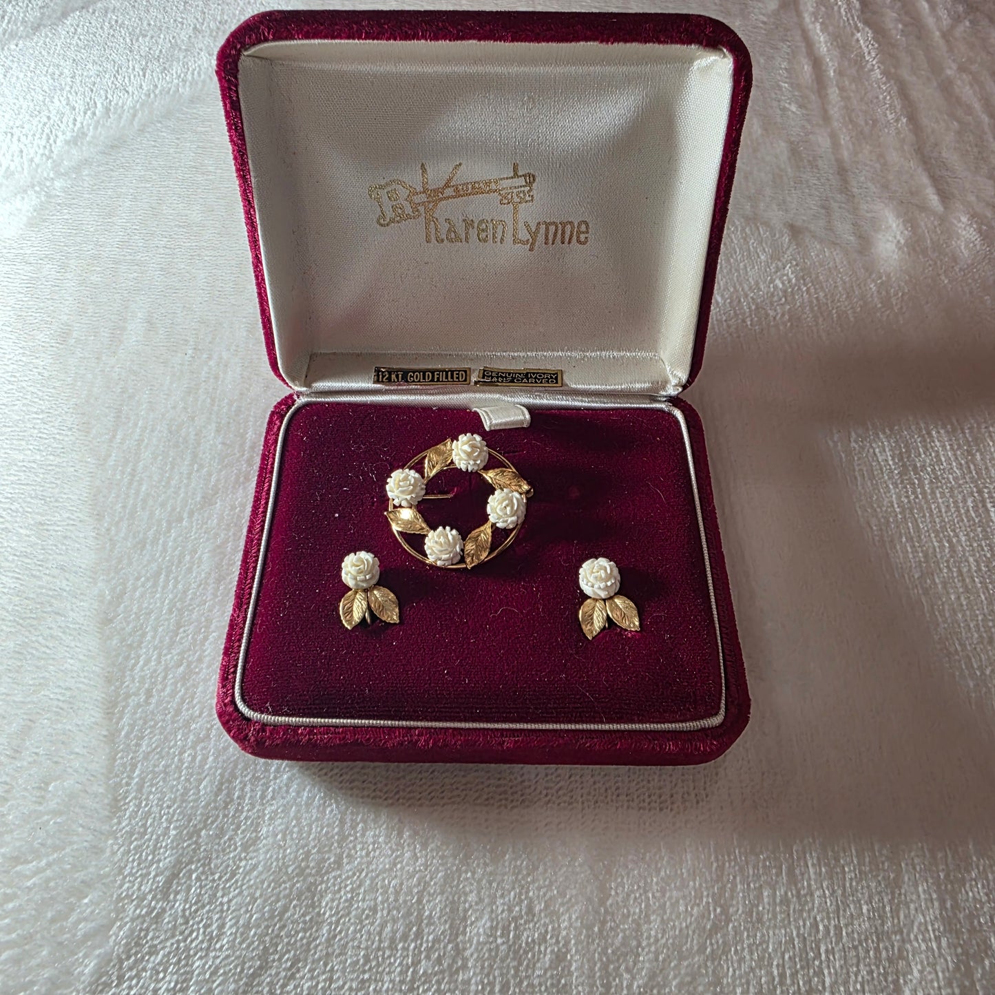 Karen Lynn Vintage Rose Broche and Screw on Earrings. 12k Gold Filled. Screw On. Gift for Her, Wedding Earrings, Something Old, Birthday Gift, Gift for Women