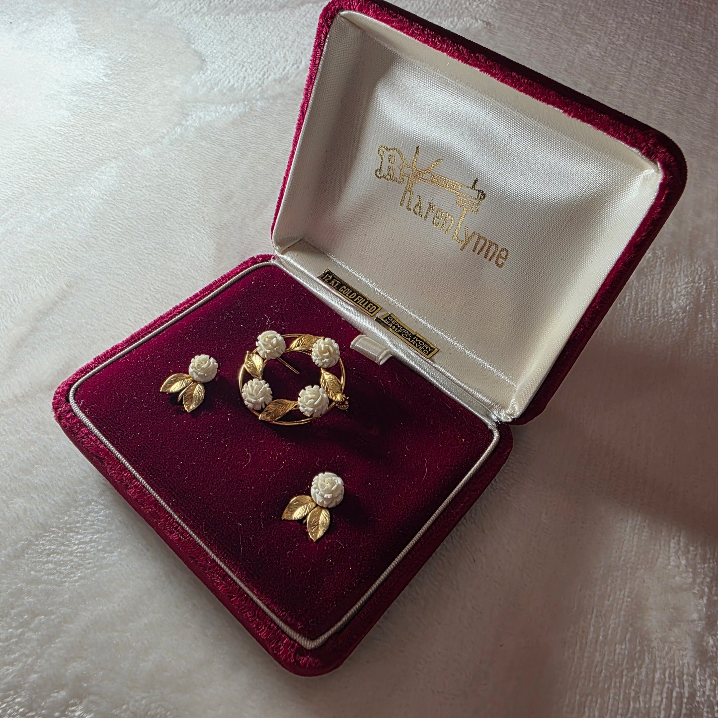 Karen Lynn Vintage Rose Broche and Screw on Earrings. 12k Gold Filled. Screw On. Gift for Her, Wedding Earrings, Something Old, Birthday Gift, Gift for Women