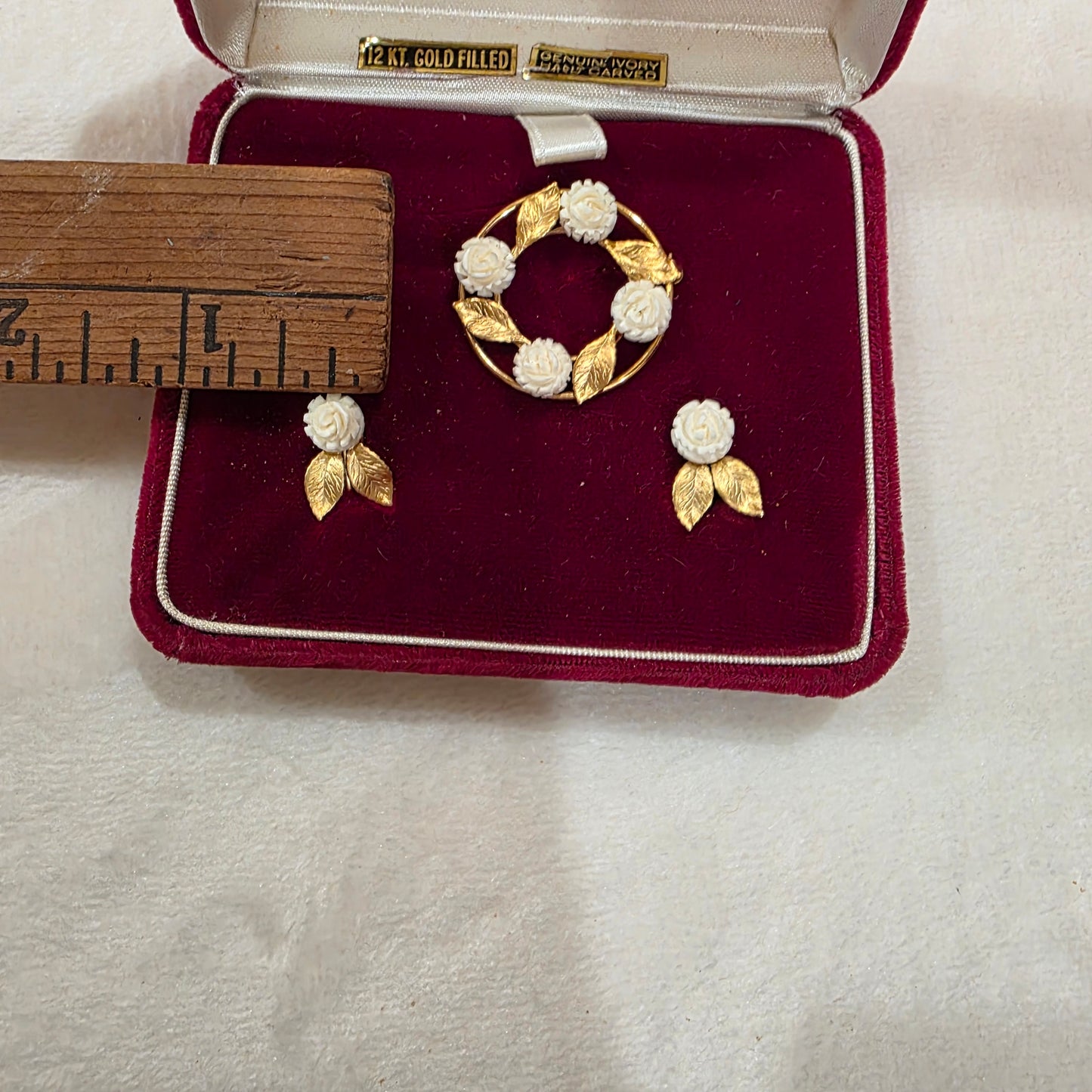 Karen Lynn Vintage Rose Broche and Screw on Earrings. 12k Gold Filled. Screw On. Gift for Her, Wedding Earrings, Something Old, Birthday Gift, Gift for Women