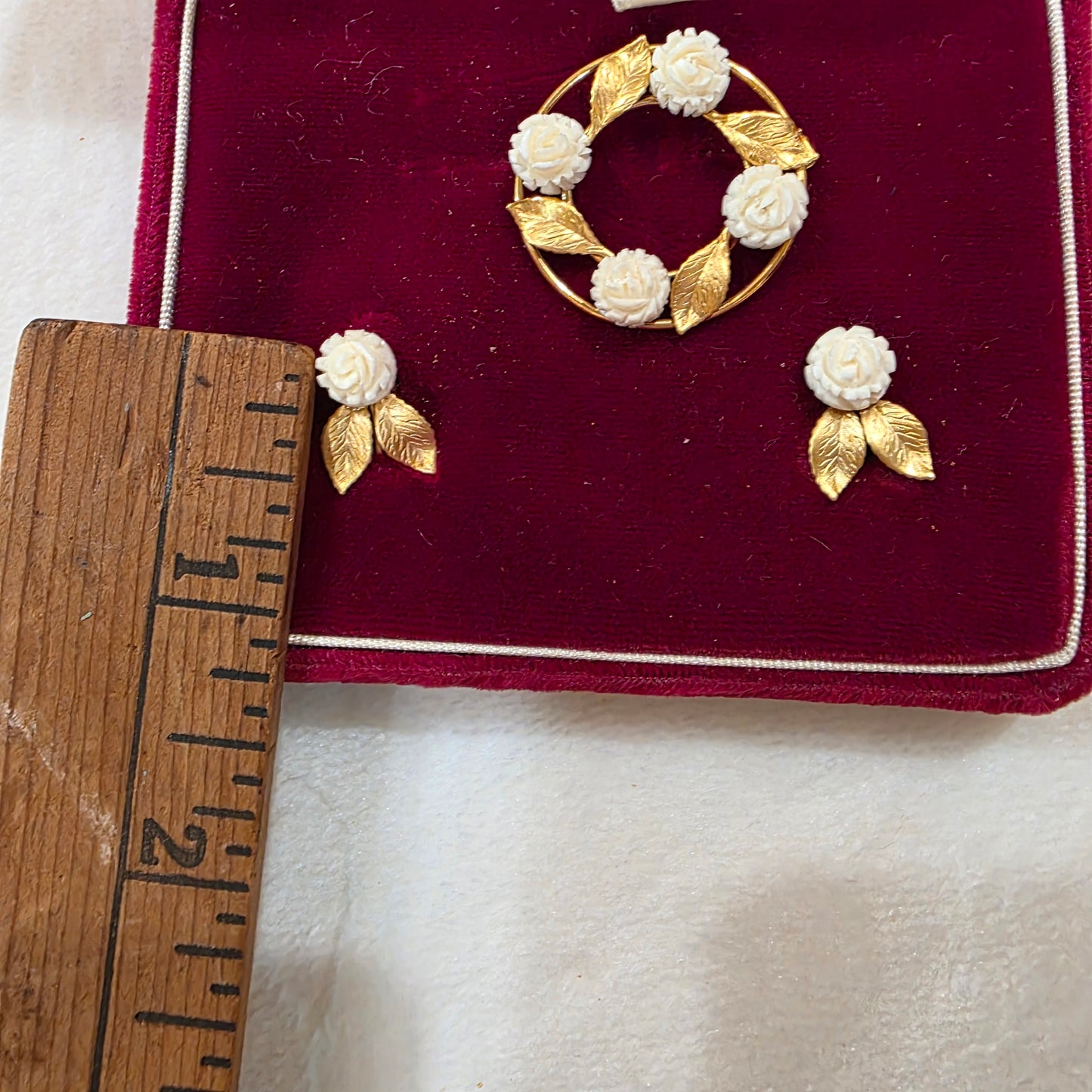 Karen Lynn Vintage Rose Broche and Screw on Earrings. 12k Gold Filled. Screw On. Gift for Her, Wedding Earrings, Something Old, Birthday Gift, Gift for Women