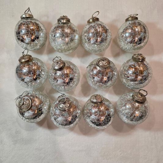 Antique Mercury Glass Ornaments – Double-Walled Crackle Set of 12