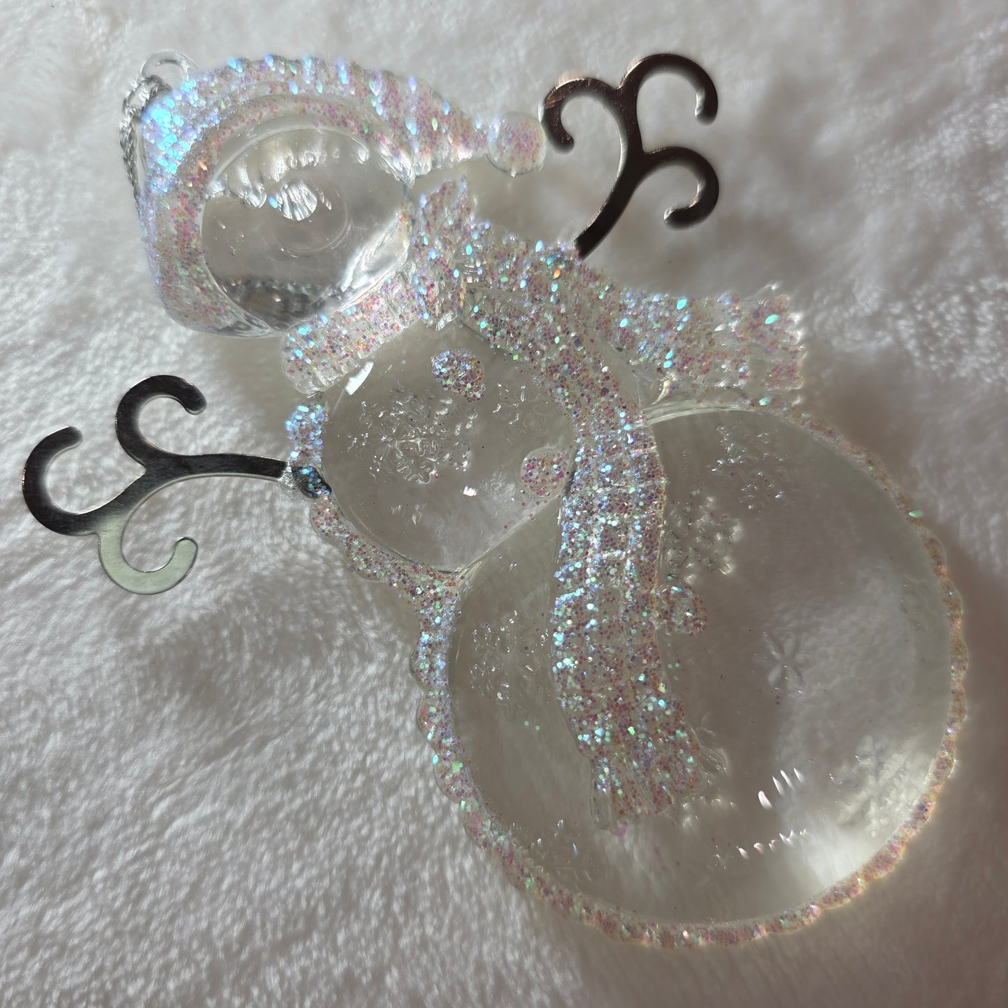 Set of 2 Acrylic Christmas Ornaments – Glitter Snowman & Iridescent Star – Holiday Tree Decor