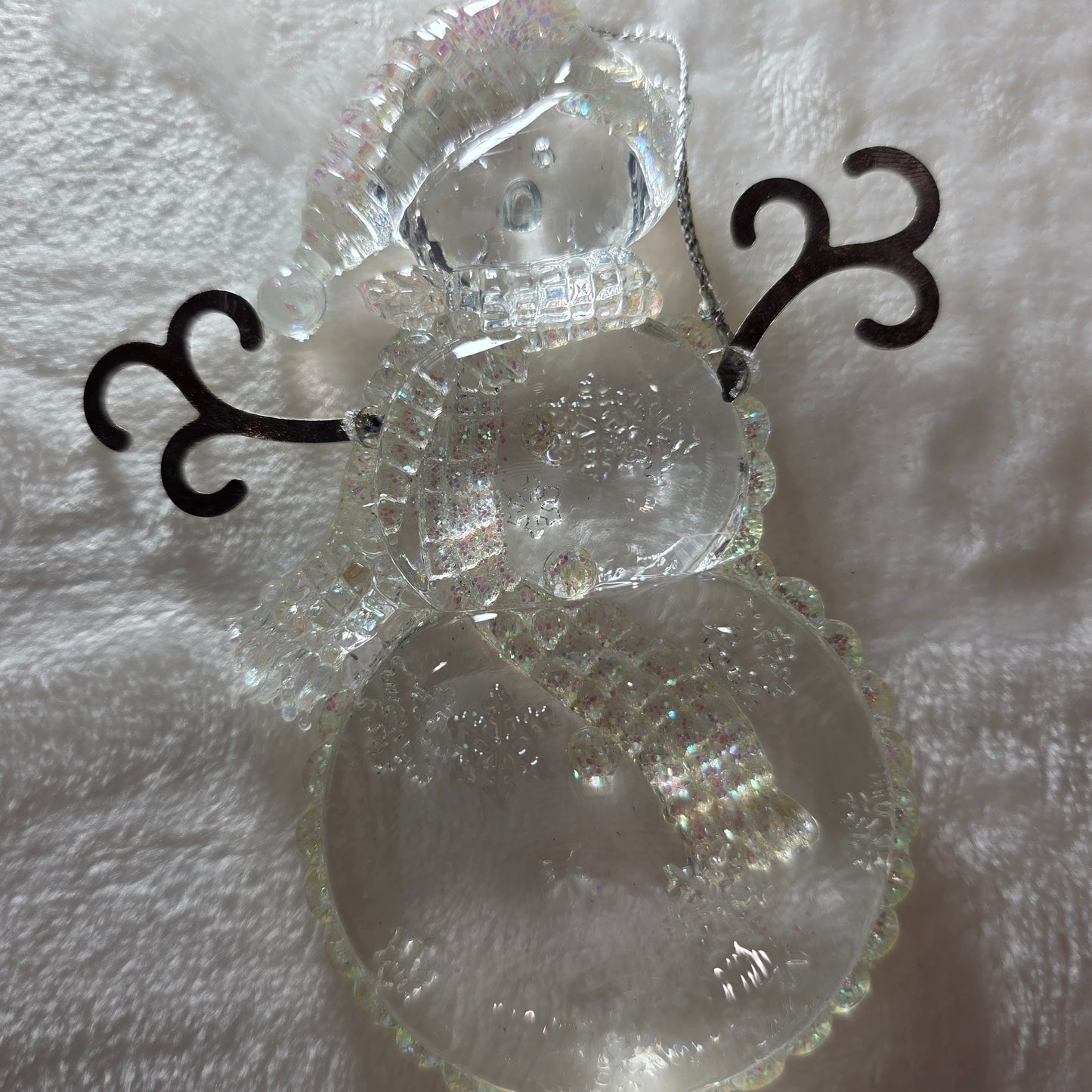 Set of 2 Acrylic Christmas Ornaments – Glitter Snowman & Iridescent Star – Holiday Tree Decor