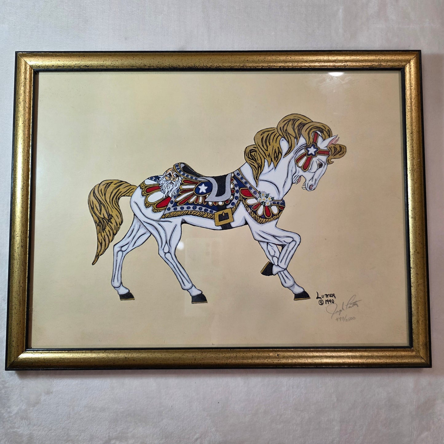 Signed Joseph Lutter Framed Art Print – Spirited Carousel Horse, Limited Edition