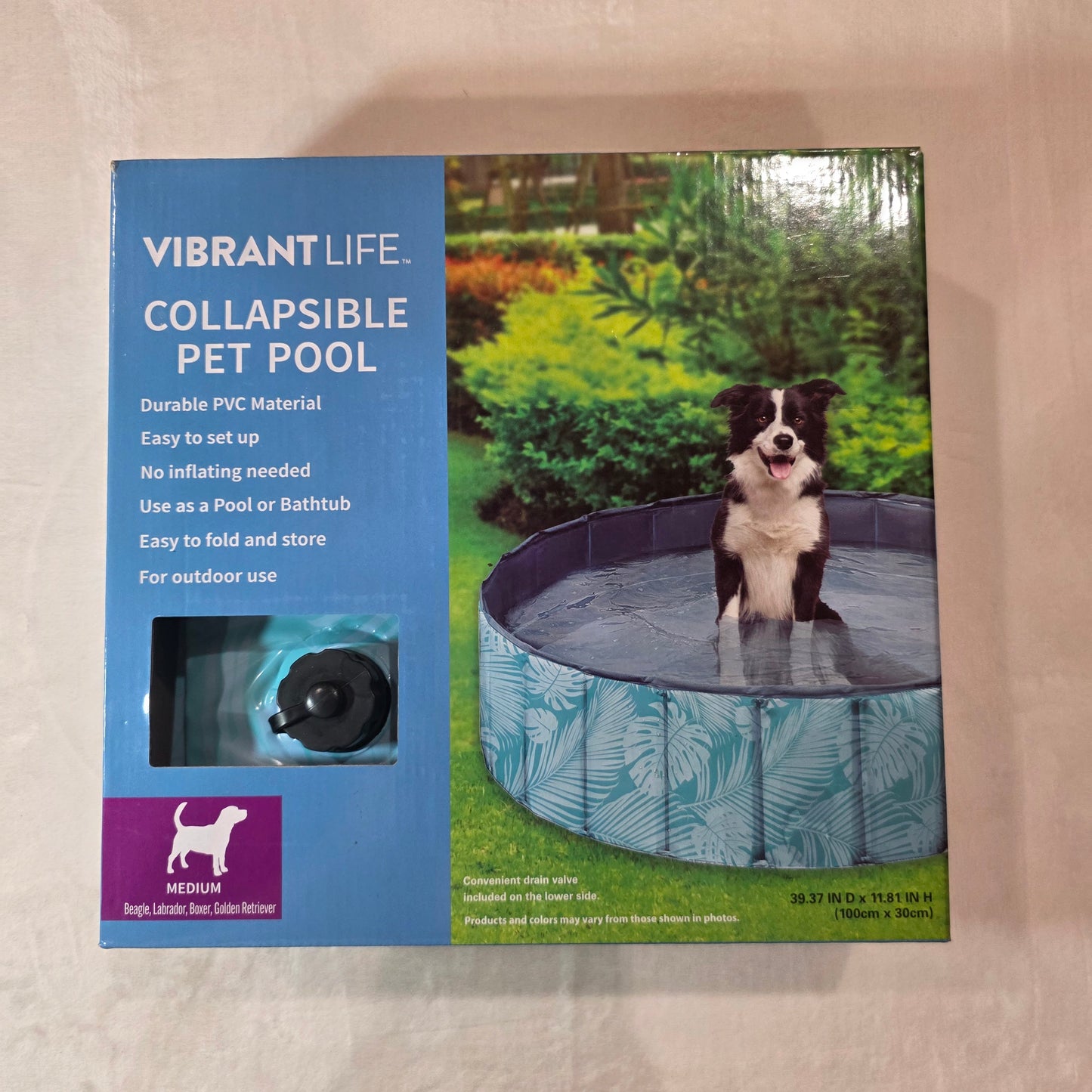 NEW Vibrant Life Collapsible Pet Pool for Medium Dogs 39.37” x 11.81”