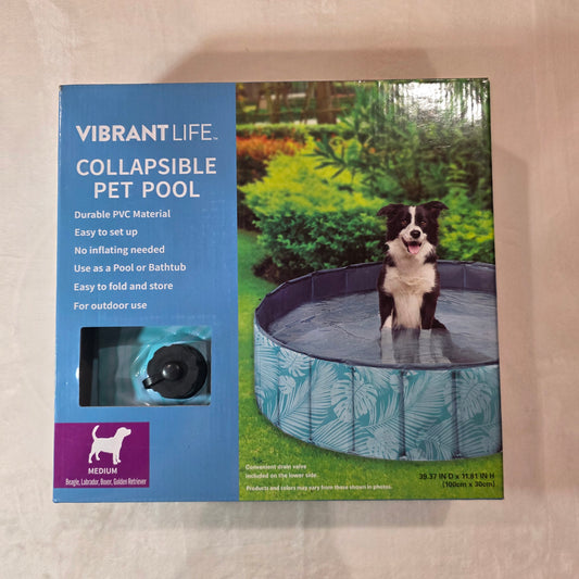 NEW Vibrant Life Collapsible Pet Pool for Medium Dogs 39.37” x 11.81”