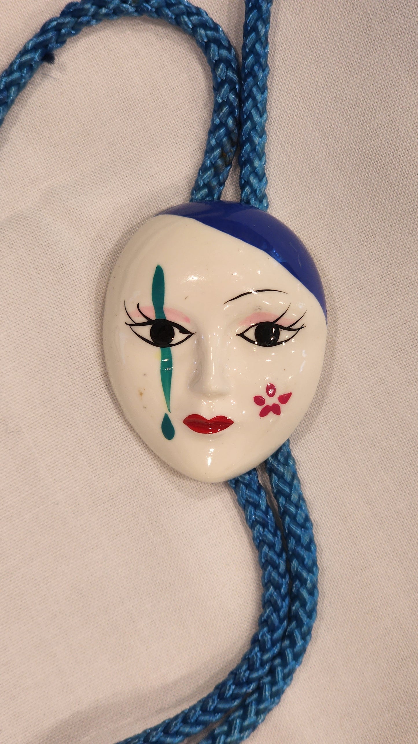 Vintage Hand-Painted Face Bolo Tie