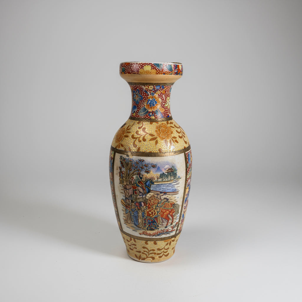 Vintage Japanese Satsuma-style Vase | Hand Painted Asian Decor | 8”