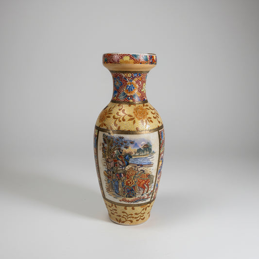 Vintage Japanese Satsuma-style Vase | Hand Painted Asian Decor | 8”