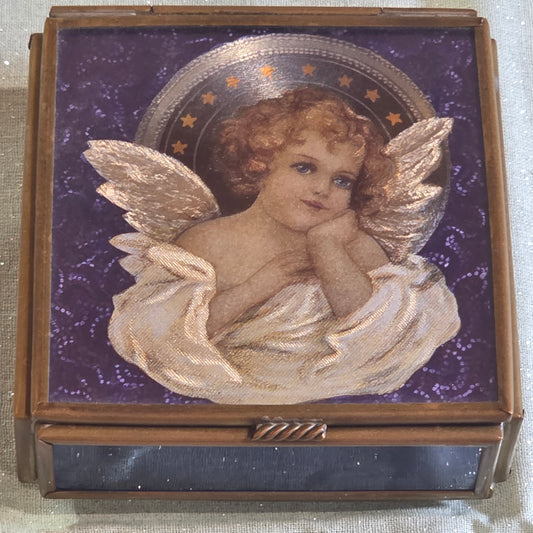 Vintage 1993 Enesco Thomas Cathey Collection Angel Mirrored Trinket Box