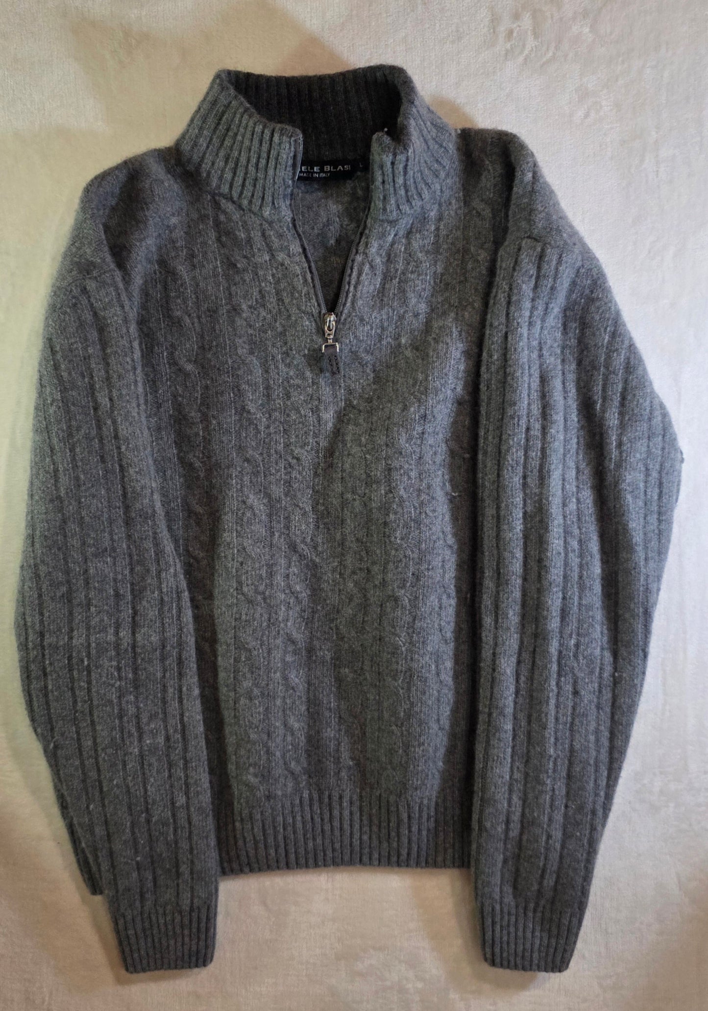 Daniele Blasi Men's Wool Blend Sweater Grey Zipper Front Large