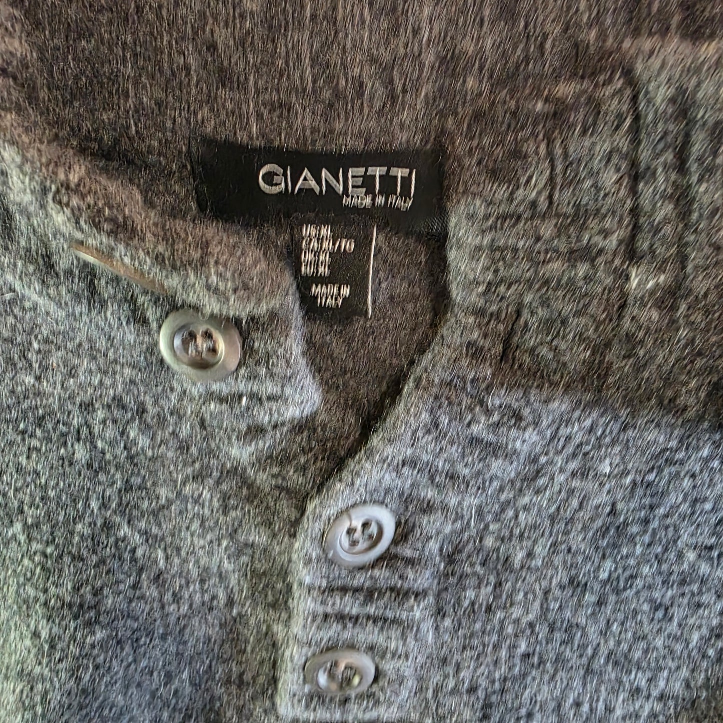 Gianetti Men's X-Large Gray Wool Henley Sweater Made in Italy