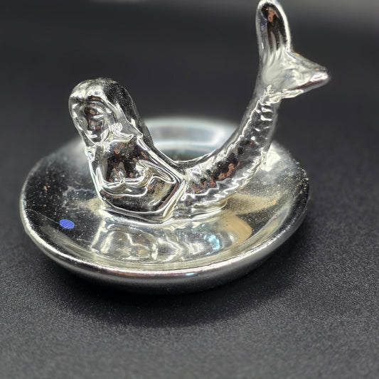 Silver plated|painted Mermaid Ring Holder Jewelry Dish Trinket Vanity Decor