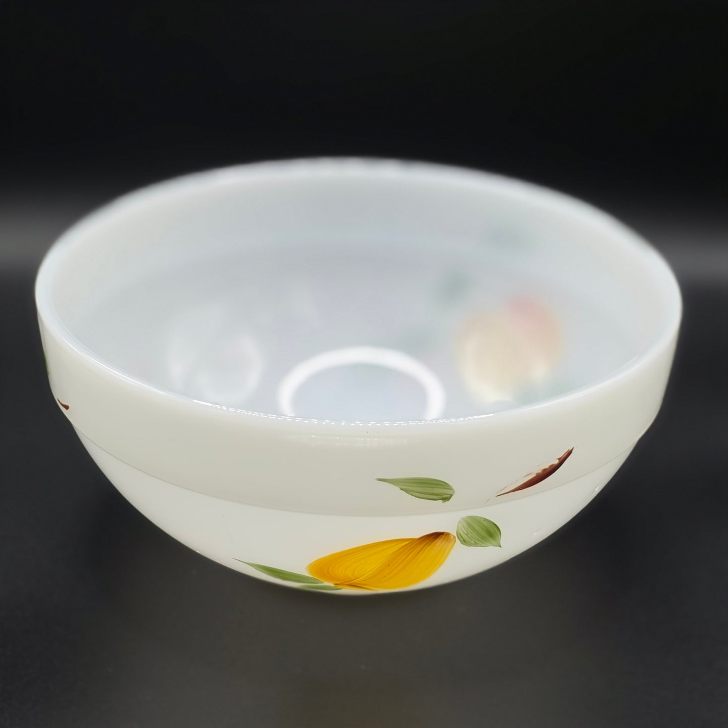 Fire King Milk Glass Bowl Vintage Floral Oven Ware Anchor Hocking Made in USA