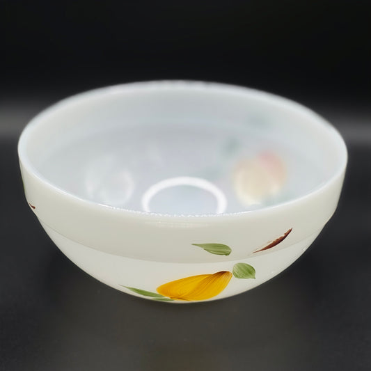 Fire King Milk Glass Bowl Vintage Floral Oven Ware Anchor Hocking Made in USA