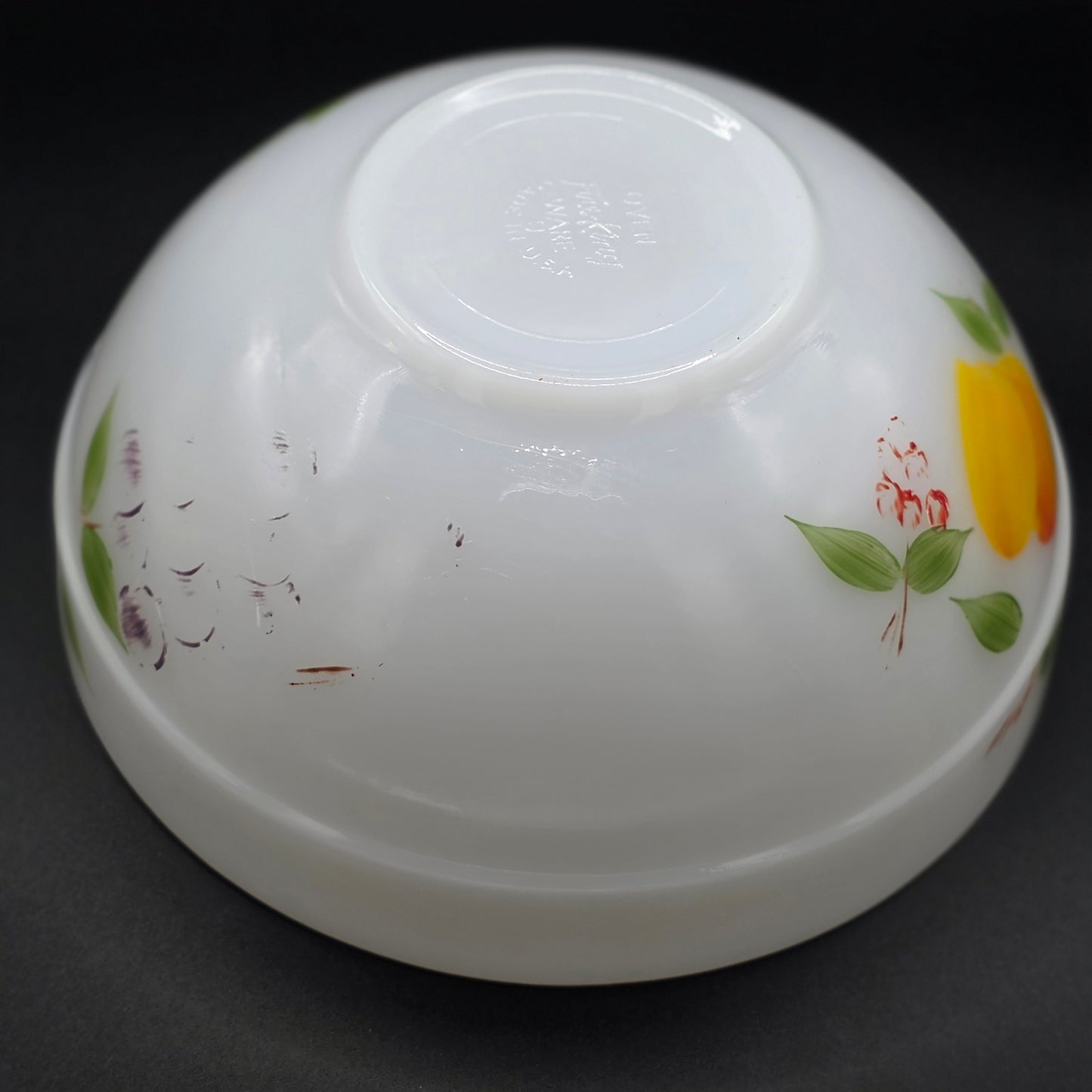 Fire King Milk Glass Bowl Vintage Floral Oven Ware Anchor Hocking Made in USA