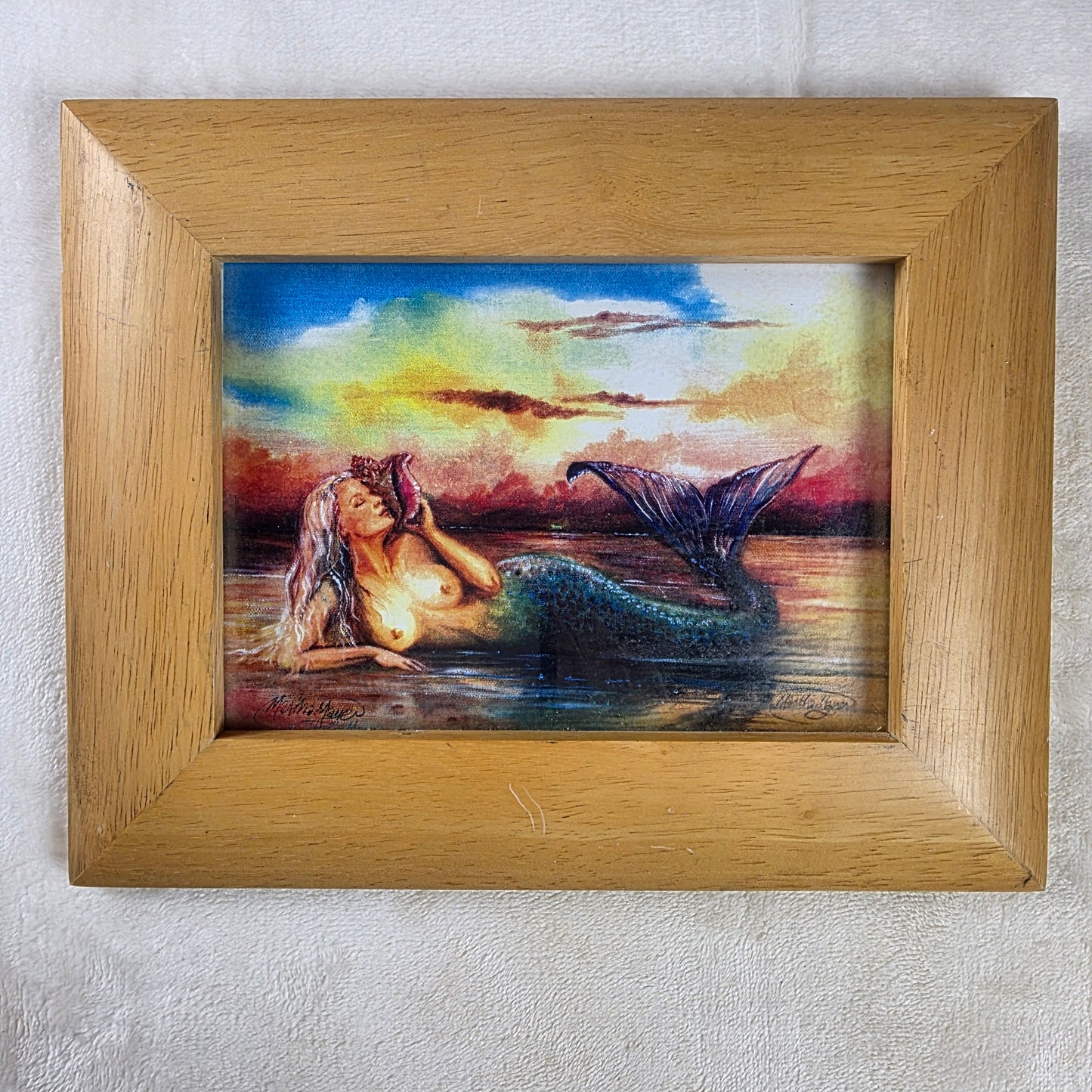 Vintage Mermaid Fantasy Art Print in Wooden Frame | Ocean Cottage Decor