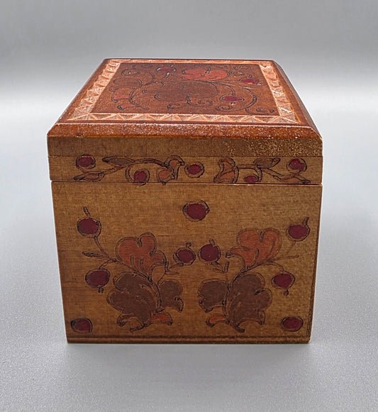 Vintage Russian Folk Art Wooden Box Hand Painted Floral Trinket Jewelry Storage USSR