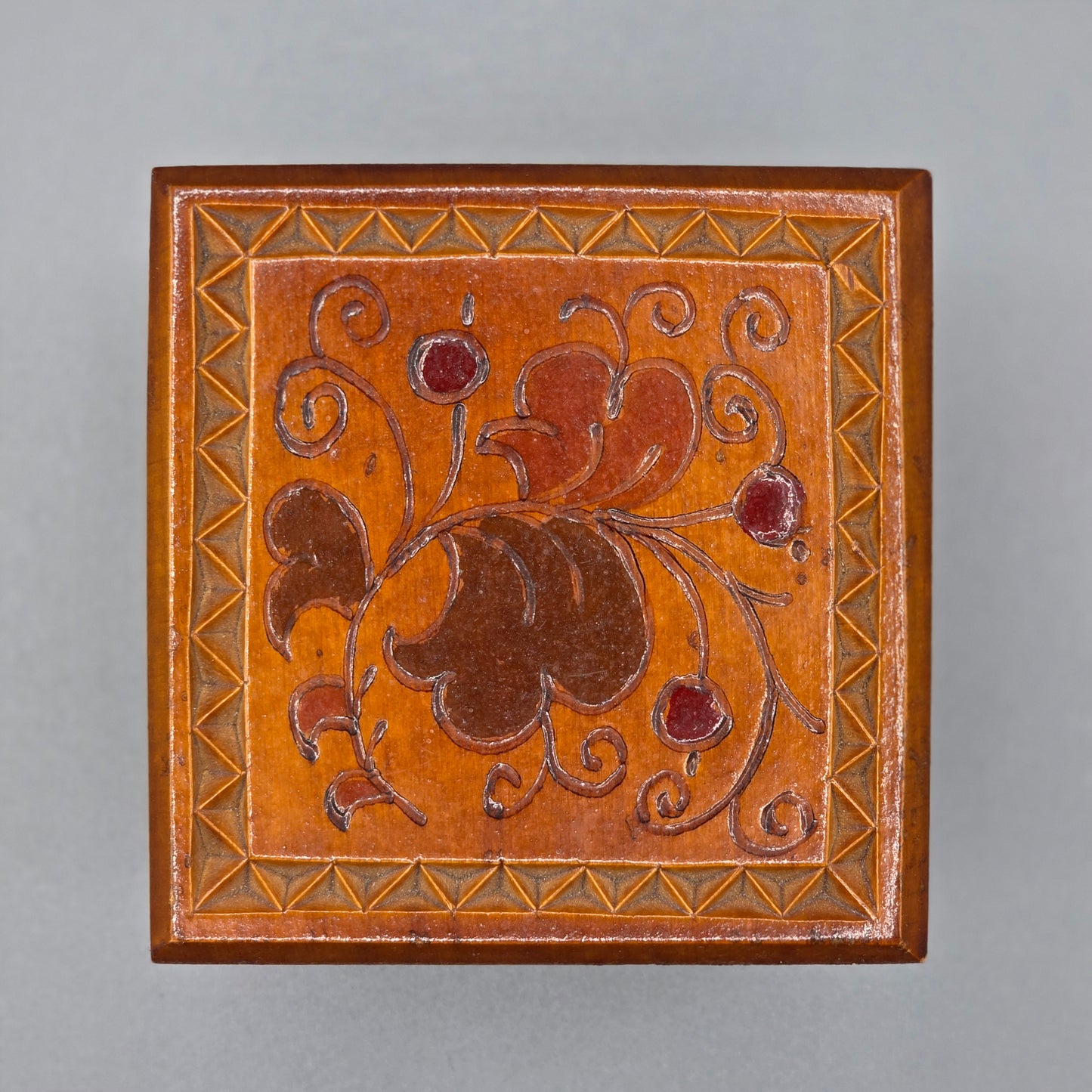 Vintage Russian Folk Art Wooden Box Hand Painted Floral Trinket Jewelry Storage USSR