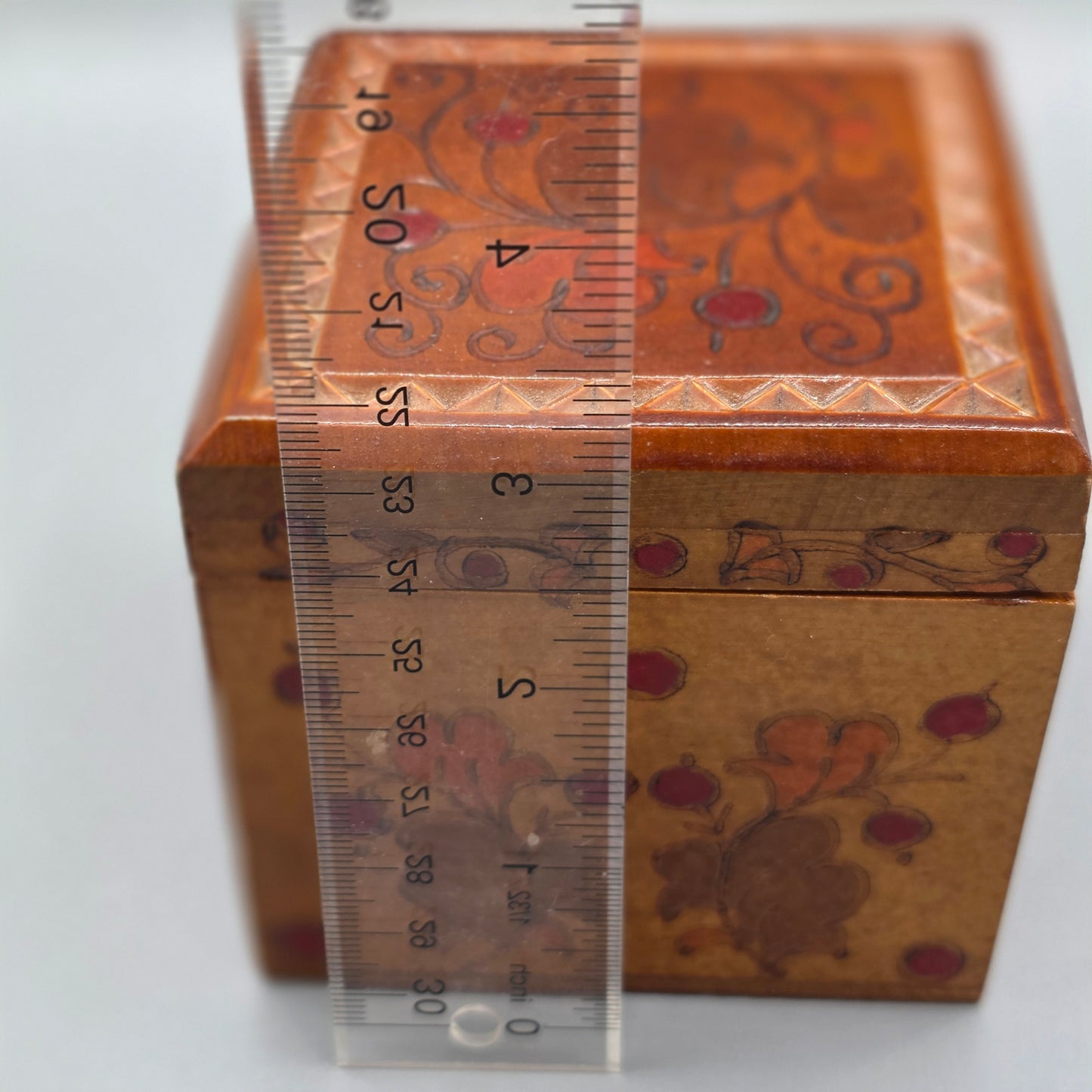 Vintage Russian Folk Art Wooden Box Hand Painted Floral Trinket Jewelry Storage USSR