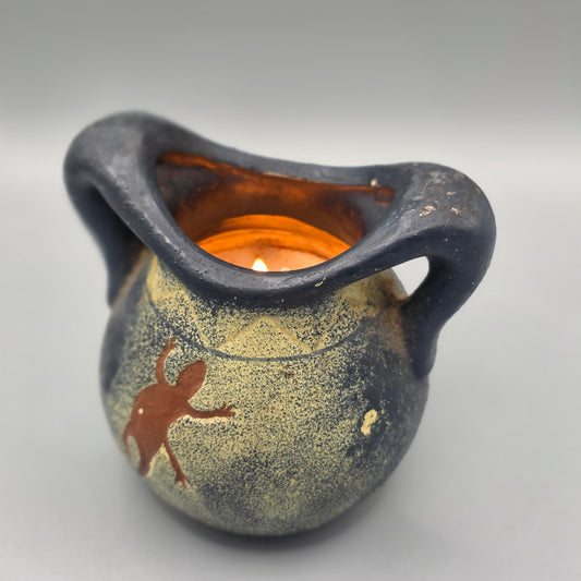 Blue Pottery Candle Holder Gecko Tea Light Votive Holder Southwestern Decor