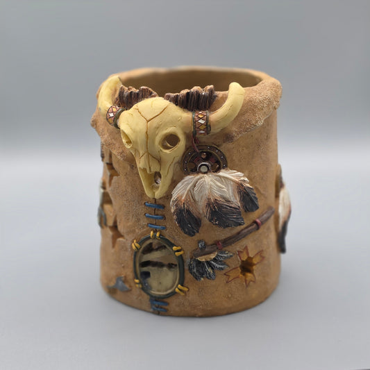 Western Buffalo Skull Candle Holder Dreamcatcher Feather Rustic Southwest Decor