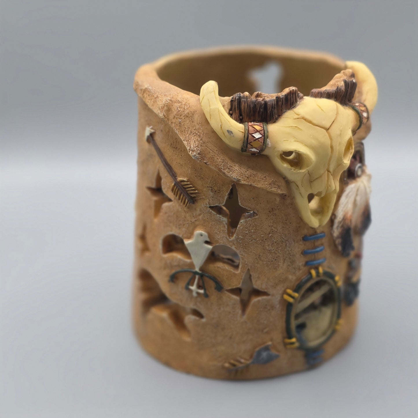 Western Buffalo Skull Candle Holder Dreamcatcher Feather Rustic Southwest Decor