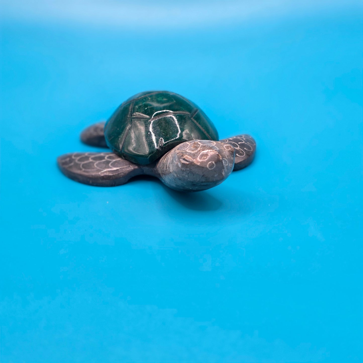 Carved Stone Sea Turtle Sculpture Green Shell Ocean Nautical Beach Decor