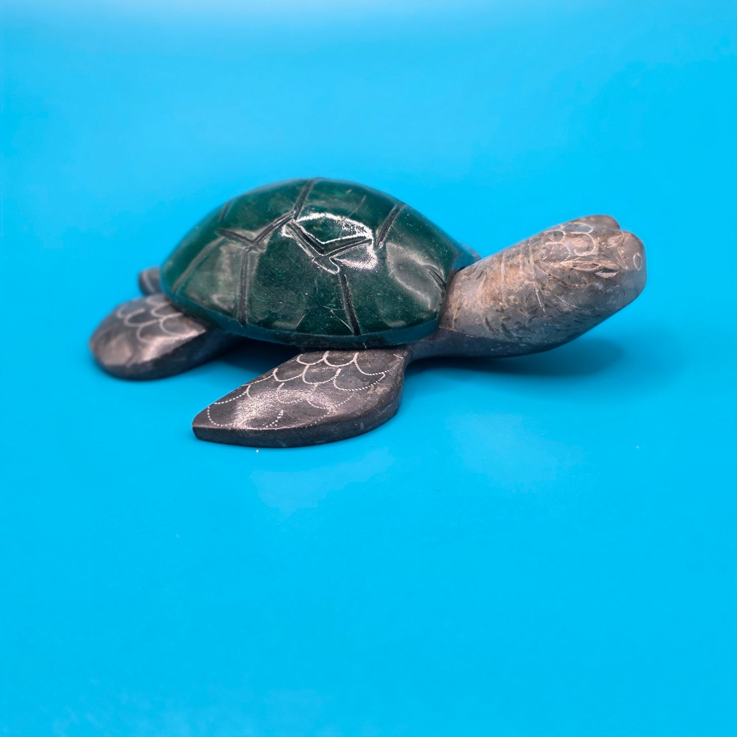 Carved Stone Sea Turtle Sculpture Green Shell Ocean Nautical Beach Decor