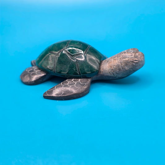 Carved Stone Sea Turtle Sculpture Green Shell Ocean Nautical Beach Decor