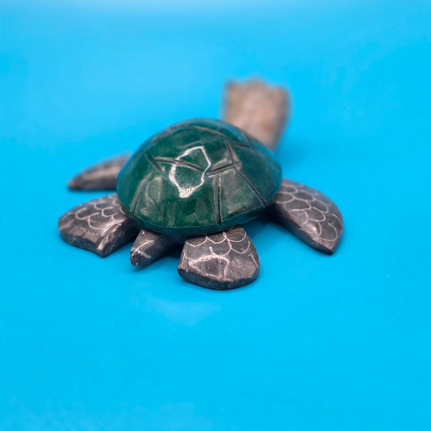 Carved Stone Sea Turtle Sculpture Green Shell Ocean Nautical Beach Decor